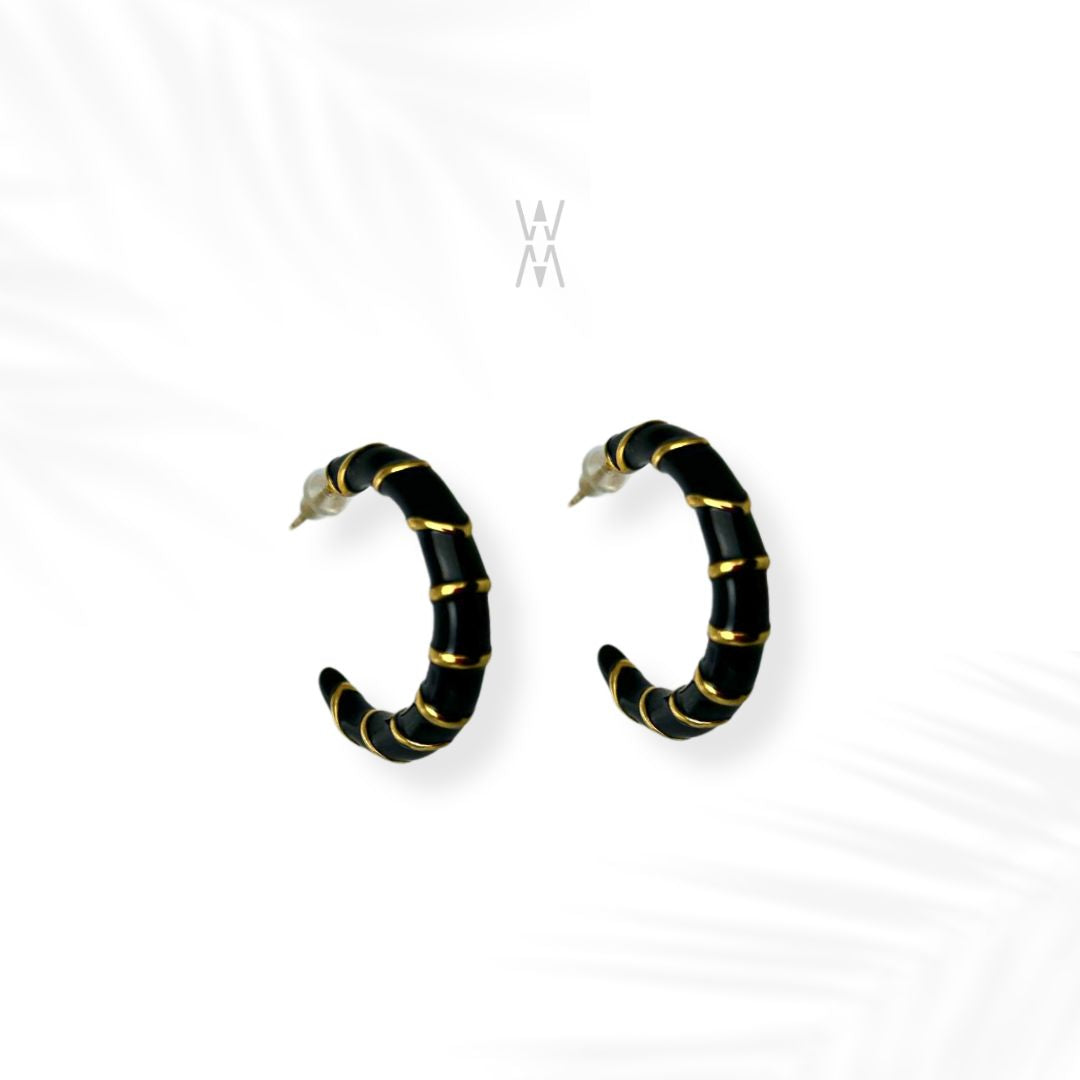 Ayo | Mini black and gold hoop earrings in stainless steel