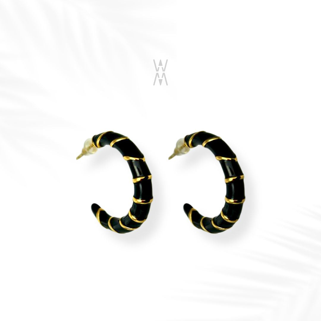 Ayo | Mini black and gold hoop earrings in stainless steel