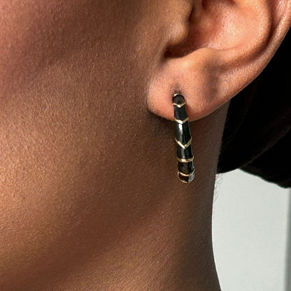 Ayo | Mini black and gold hoop earrings in stainless steel