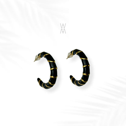 Ayo | Mini black and gold hoop earrings in stainless steel