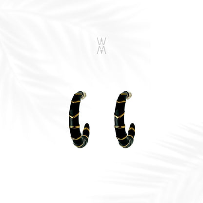 Ayo | Mini black and gold hoop earrings in stainless steel