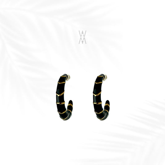 Ayo | Mini black and gold hoop earrings in stainless steel