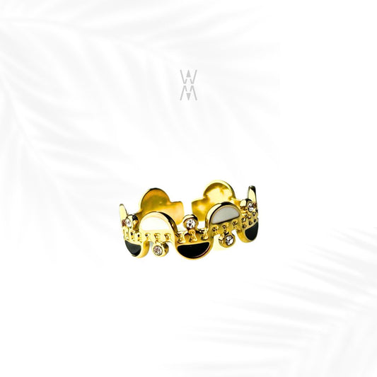 Amani | Adjustable golden black and white stainless steel ring 