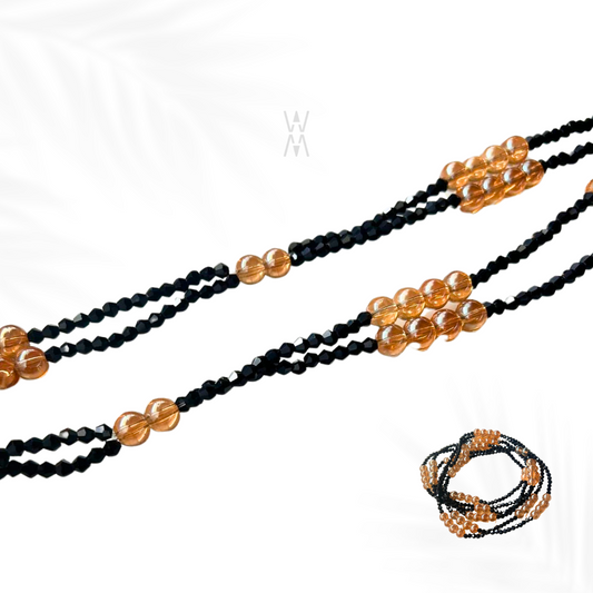 BAYA BIN BIN double rang entrelacé | Noir brillant + perle beige translucide