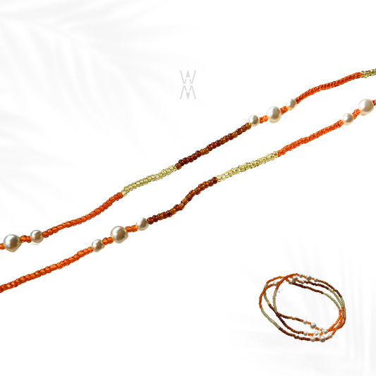 BAYA BIN BIN | Perles transparentes orange, marron et nuances de dorées